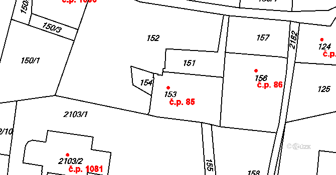 Střešovice 85, Praha na parcele st. 153 v KÚ Střešovice, Katastrální mapa