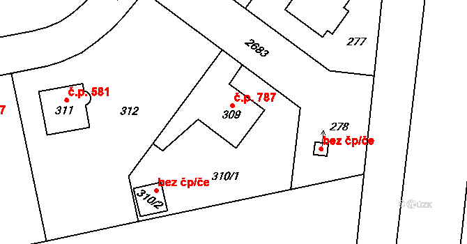 Kyje 787, Praha na parcele st. 309 v KÚ Kyje, Katastrální mapa