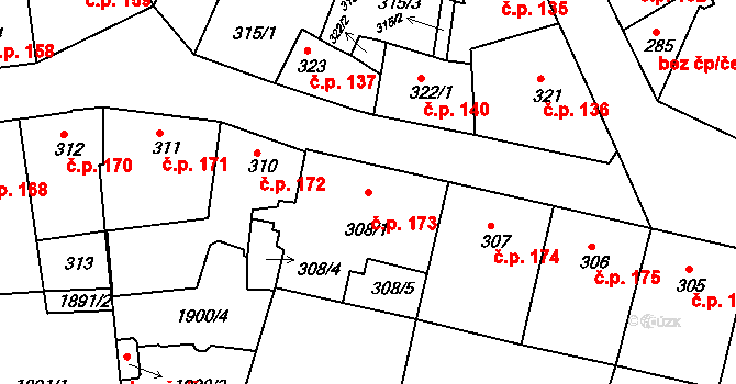 Příbram II 173, Příbram na parcele st. 308/1 v KÚ Příbram, Katastrální mapa