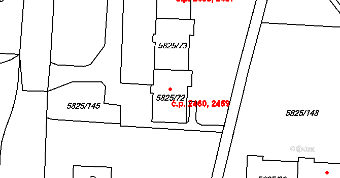 Česká Lípa 2459,2460 na parcele st. 5825/72 v KÚ Česká Lípa, Katastrální mapa