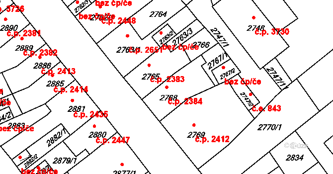 Chomutov 2384 na parcele st. 2768 v KÚ Chomutov II, Katastrální mapa
