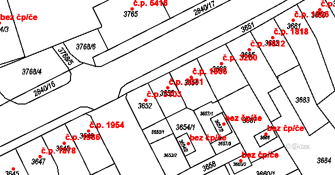 Chomutov 3031 na parcele st. 3655 v KÚ Chomutov I, Katastrální mapa
