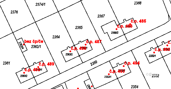 Prostřední Suchá 487, Havířov na parcele st. 2363/1 v KÚ Prostřední Suchá, Katastrální mapa
