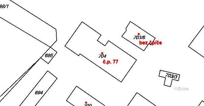 Lomnice 77 na parcele st. 704 v KÚ Lomnice u Sokolova, Katastrální mapa