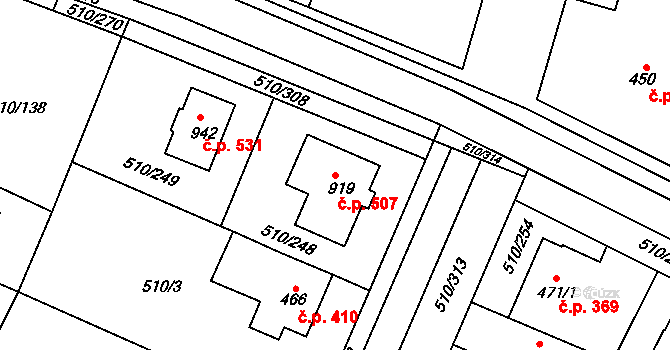Sendražice 507, Kolín na parcele st. 919 v KÚ Sendražice u Kolína, Katastrální mapa