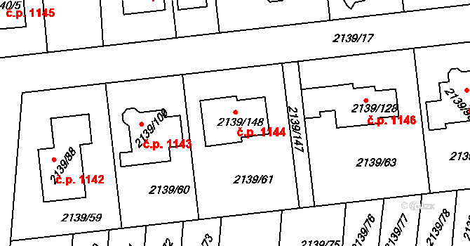 Lovosice 1144 na parcele st. 2139/148 v KÚ Lovosice, Katastrální mapa