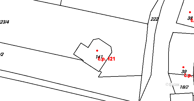 Chýnice 121 na parcele st. 141 v KÚ Chýnice, Katastrální mapa