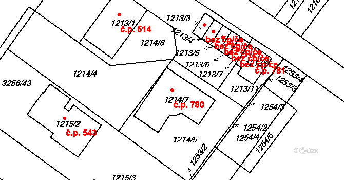 Kamenice nad Lipou 780 na parcele st. 1214/7 v KÚ Kamenice nad Lipou, Katastrální mapa