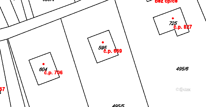 Prostřední Bludovice 669, Horní Bludovice na parcele st. 595 v KÚ Prostřední Bludovice, Katastrální mapa