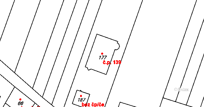 Skoky 139, Dolní Újezd na parcele st. 177 v KÚ Skoky u Staměřic, Katastrální mapa