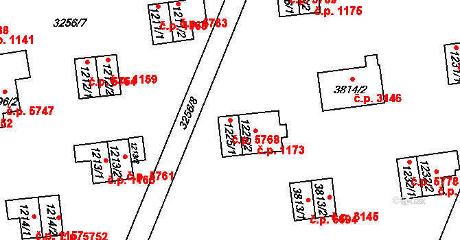 Zlín 5768 na parcele st. 1225/1 v KÚ Zlín, Katastrální mapa