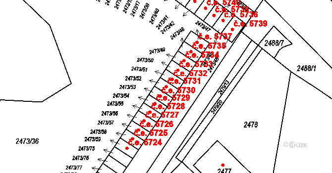 Kadaň 5731 na parcele st. 2473/52 v KÚ Kadaň, Katastrální mapa