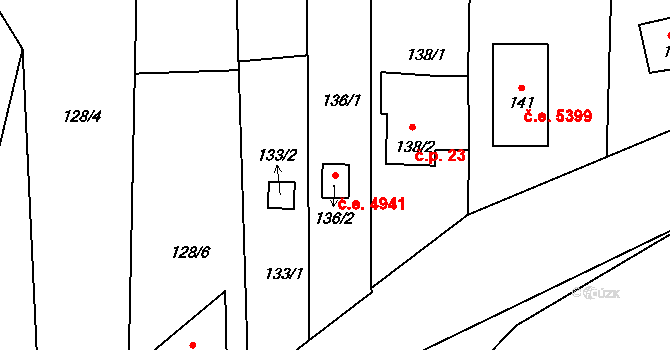 Sasov 4941, Jihlava na parcele st. 136/2 v KÚ Sasov, Katastrální mapa