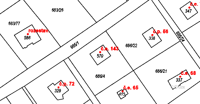 Halouny 143, Svinaře na parcele st. 570 v KÚ Svinaře, Katastrální mapa
