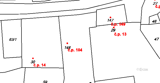 Smetanova Lhota 104 na parcele st. 148 v KÚ Smetanova Lhota, Katastrální mapa