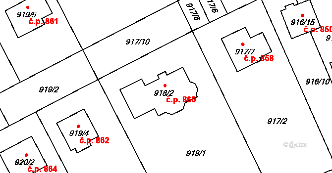 Ivanovice na Hané 860 na parcele st. 918/2 v KÚ Ivanovice na Hané, Katastrální mapa