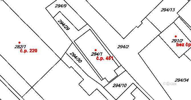 Fryšták 148 na parcele st. 284/1 v KÚ Fryšták, Katastrální mapa