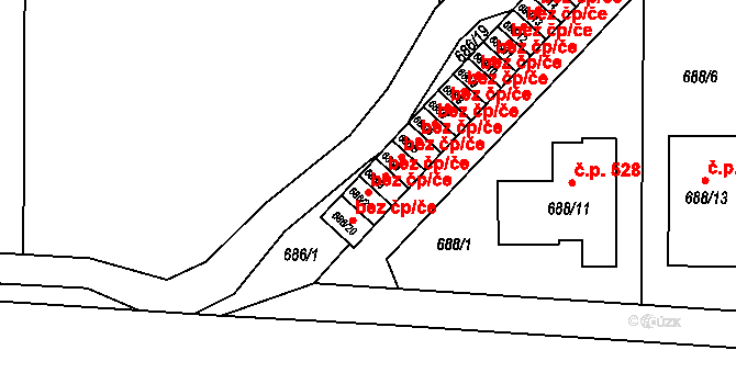 Holešov 41475968 na parcele st. 686/2 v KÚ Všetuly, Katastrální mapa