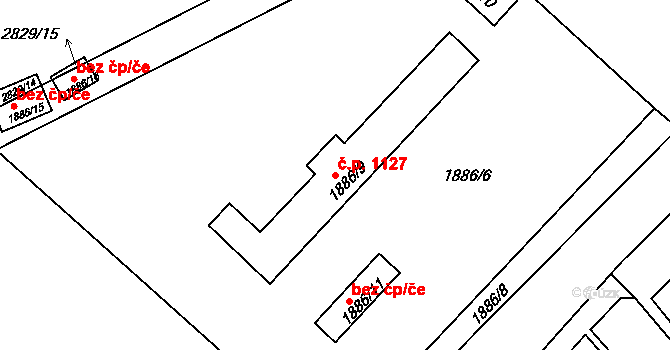 Zruč nad Sázavou 1127 na parcele st. 1886/9 v KÚ Zruč nad Sázavou, Katastrální mapa