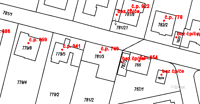 Kylešovice 749, Opava na parcele st. 781/3 v KÚ Kylešovice, Katastrální mapa