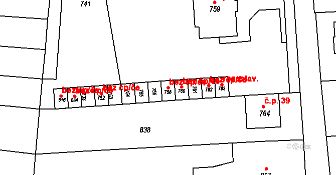 Vrchoslavice 49709968 na parcele st. 758 v KÚ Vrchoslavice, Katastrální mapa