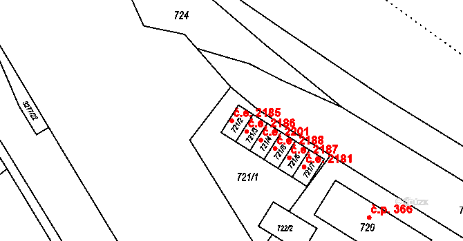 Český Těšín 2185 na parcele st. 721/2 v KÚ Český Těšín, Katastrální mapa