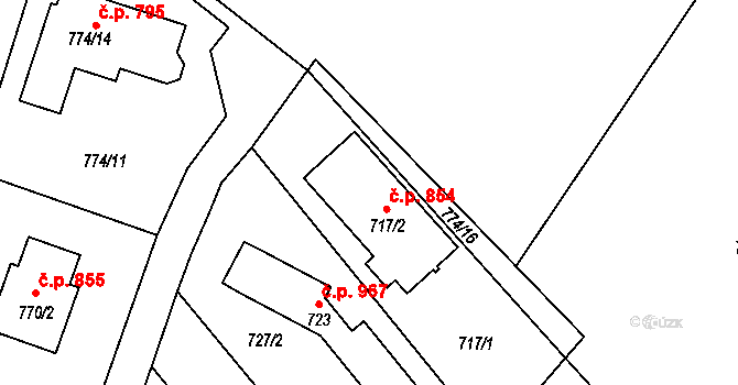 Velká Bystřice 854 na parcele st. 717/2 v KÚ Velká Bystřice, Katastrální mapa
