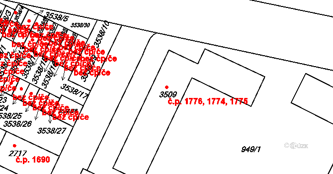 Budějovické Předměstí 1774,1775,1776, Písek na parcele st. 3509 v KÚ Písek, Katastrální mapa