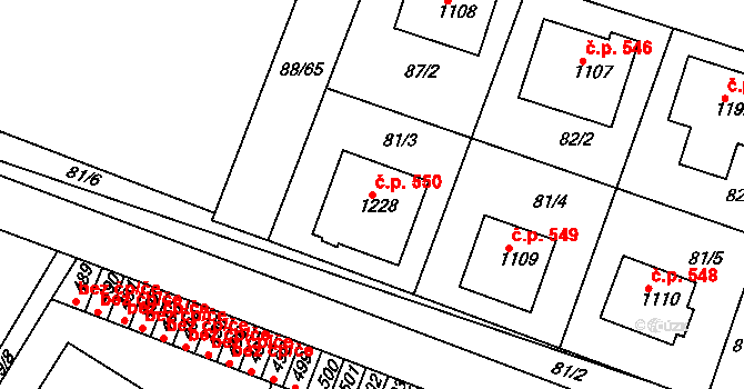 Mikovice 550, Kralupy nad Vltavou na parcele st. 1228 v KÚ Mikovice u Kralup nad Vltavou, Katastrální mapa