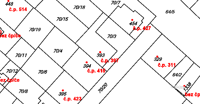 Neratovice 397 na parcele st. 393 v KÚ Neratovice, Katastrální mapa