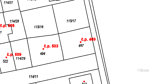Rudná 469 na parcele st. 467 v KÚ Dušníky u Rudné, Katastrální mapa