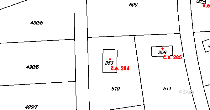 Černolice 284 na parcele st. 353 v KÚ Černolice, Katastrální mapa
