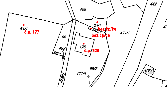 Tuchoměřice 325 na parcele st. 175 v KÚ Kněžívka, Katastrální mapa