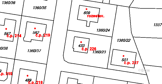 Dražice 226 na parcele st. 433 v KÚ Dražice u Tábora, Katastrální mapa