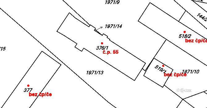 Klenčí pod Čerchovem 55 na parcele st. 376/1 v KÚ Klenčí pod Čerchovem, Katastrální mapa