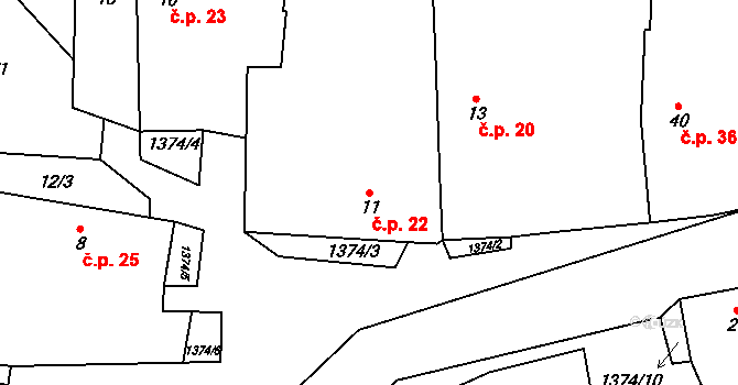 Ohnišťovice 22, Poběžovice na parcele st. 11 v KÚ Ohnišťovice, Katastrální mapa