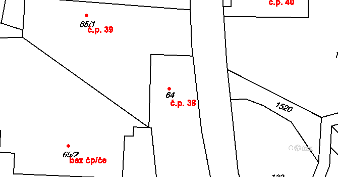 Rožmitál 38, Broumov na parcele st. 64 v KÚ Rožmitál, Katastrální mapa