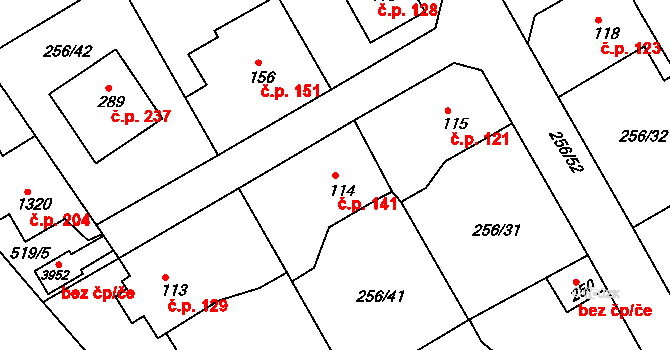 Babí 141, Náchod na parcele st. 114 v KÚ Babí u Náchoda, Katastrální mapa