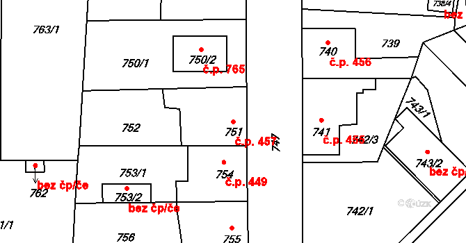 Tlučná 457 na parcele st. 751 v KÚ Tlučná, Katastrální mapa