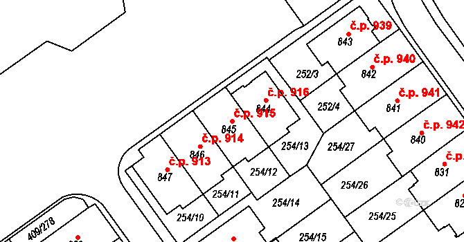 Studánka 915, Pardubice na parcele st. 845 v KÚ Studánka, Katastrální mapa