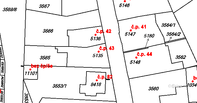 Cihelna 43, Pardubice na parcele st. 5135 v KÚ Pardubice, Katastrální mapa