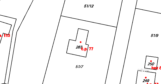 Bratřínov 77 na parcele st. 263 v KÚ Bratřínov, Katastrální mapa