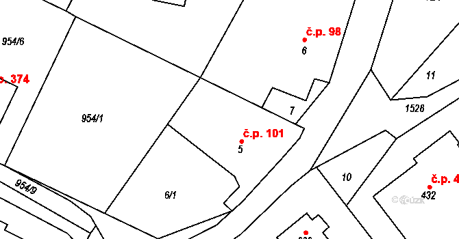 Libhošť 101 na parcele st. 5 v KÚ Libhošť, Katastrální mapa
