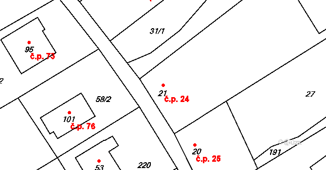 Výškovice 24, Bílovec na parcele st. 21 v KÚ Výškovice u Slatiny, Katastrální mapa