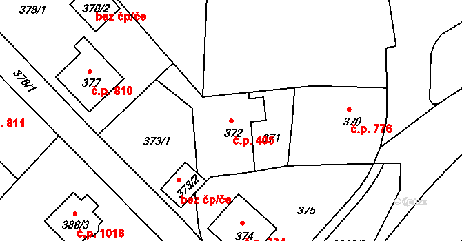 Štramberk 405 na parcele st. 372 v KÚ Štramberk, Katastrální mapa