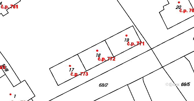 Kopřivnice 772 na parcele st. 18 v KÚ Kopřivnice, Katastrální mapa
