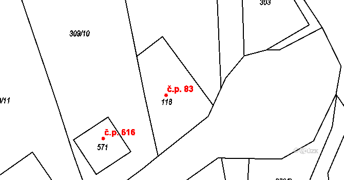 Lubina 83, Kopřivnice na parcele st. 118 v KÚ Drnholec nad Lubinou, Katastrální mapa