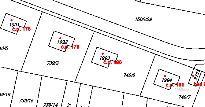Nádražní Předměstí 180, Český Krumlov na parcele st. 1993 v KÚ Český Krumlov, Katastrální mapa