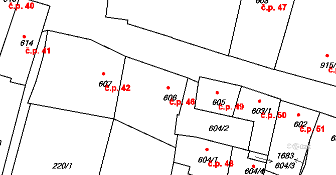 Plešivec 46, Český Krumlov na parcele st. 606 v KÚ Český Krumlov, Katastrální mapa