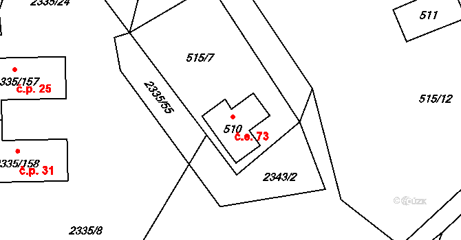 Kovářov 73, Frymburk na parcele st. 510 v KÚ Frymburk, Katastrální mapa